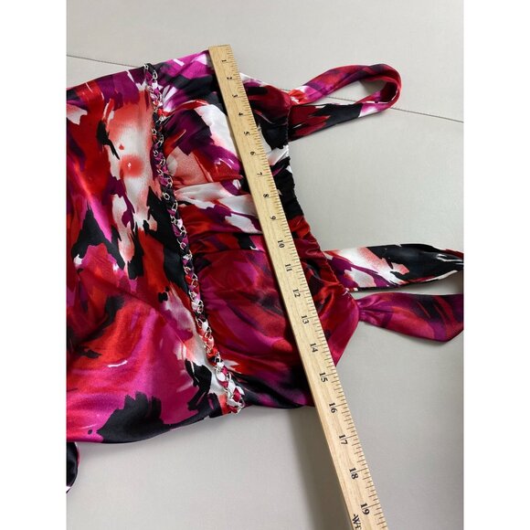 Y2K Babydoll Satin Sleeveless Top size Medium Empire Waist Chain Detail Iz Byer - Picture 6 of 16